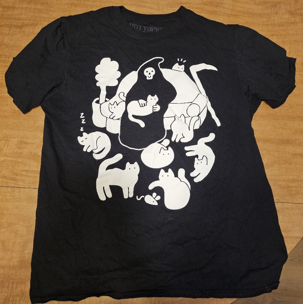 Black Graphic Tee Grim Reaper With Cats